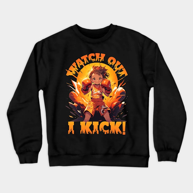 Watch Out - I Kick!  Muay Thai Kickboxing Thai Boxing Girl Crewneck Sweatshirt by emmjott